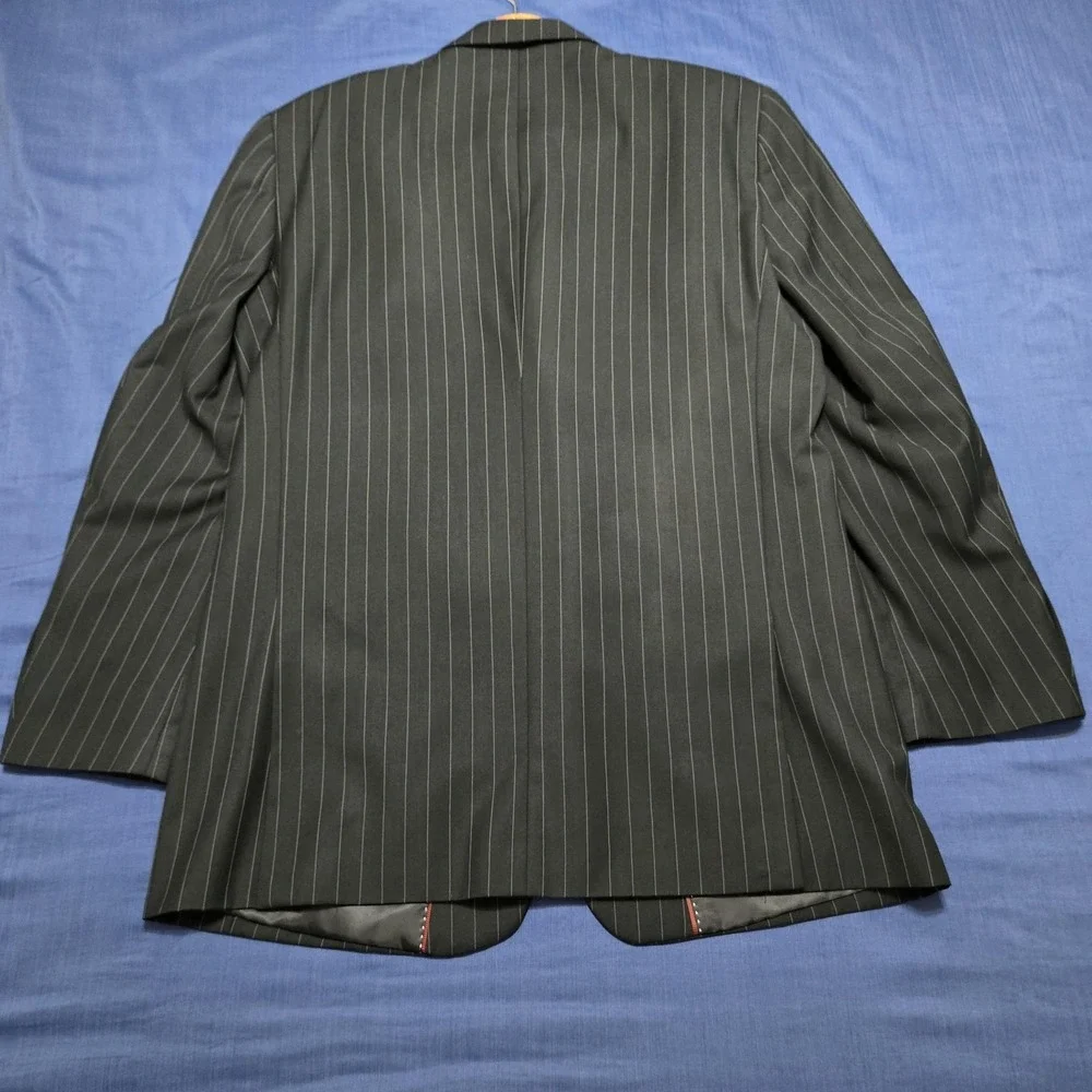 Pedrini Italy Suit Jacket Mens 42R Black Pinstripe Poly‎ Viscose 3 Button Formal